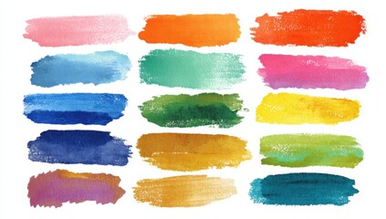 Assorted colorful watercolor brush strokes on a white background