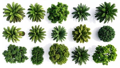 Overhead view of various green plants on white backdrop