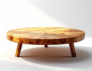 Wooden circular table with three legs, bright light