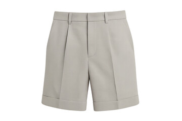 Elegant beige pleated cuffed shorts, isolated on transparent background, fashion.
