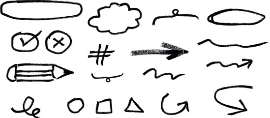 Hand drawn doodle set of shapes and symbols isolated