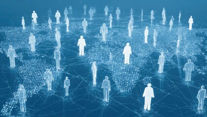 Abstract digital map of world with interconnected people figures