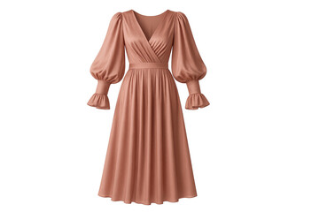 Obraz premium Elegant peach maxi dress with puff sleeves, cut-out on transparent background.