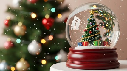 Christmas snow globe with tree and gifts inside
