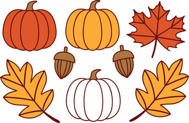 Fall Pumpkins and Leaves Clipart Set. Autumn Pumpkins and Leaves Illustration. Seasonal Pumpkins and Leaves Clipart. Harvest Pumpkins and Leaves Collection. Pumpkin and Fall Leaves Clipart Pack
