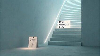 Minimal glowing stairway with inspirational messages