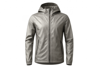 Gray lightweight hooded jacket isolated on transparent background, sporty look