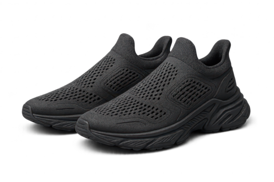 Pair of modern black athletic running shoes isolated on transparent background - Powered by Adobe