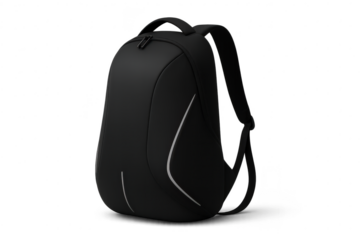 Sleek black backpack isolated on transparent background, modern design for travel