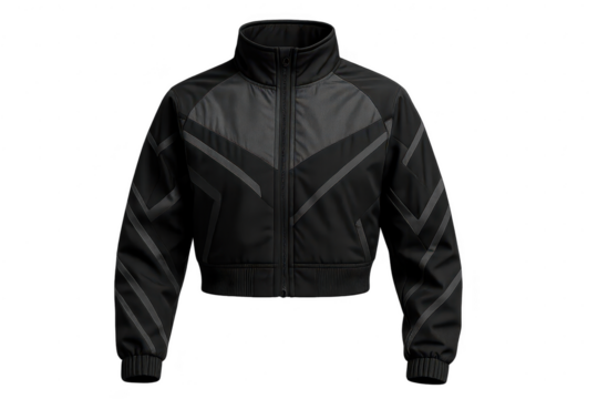 Stylish black jacket with geometric design isolated on transparent background