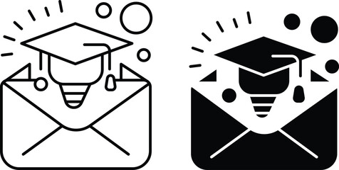 Graduation invitation and celebration symbol represent academic achievement and congratulations, Envelopes mail sign with a graduation cap overlay represents e-learning, online classes and education