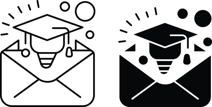 Graduation invitation and celebration symbol represent academic achievement and congratulations, Envelopes mail sign with a graduation cap overlay represents e-learning, online classes and education 