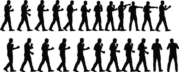 Silhouette Collection of Boxer Poses in Dynamic Stances and Movements boxing fighting