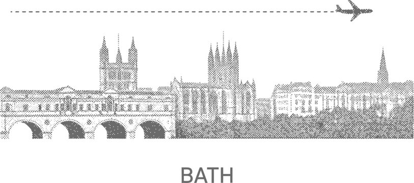 Bath UK Cityscape Dot Pattern with Airplane and Flight Path