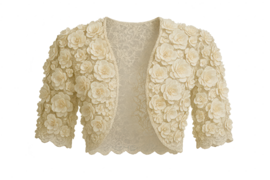 Elegant floral lace jacket isolated on transparent background, delicate style