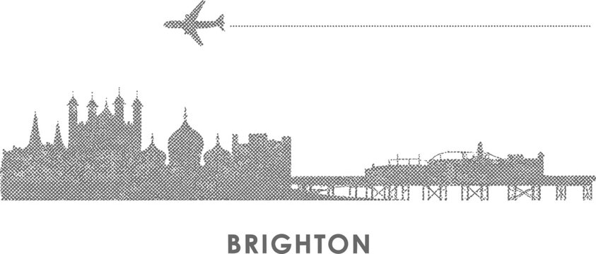 Brighton City Skyline Dotted Halftone Silhouette Travel