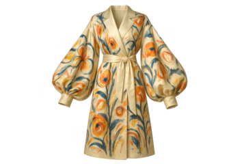 Elegant kimono robe with floral pattern isolated on transparent background