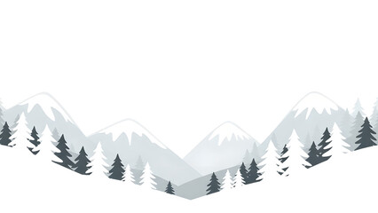 Monochrome Mountain Landscape Background with Pine Forest. Minimalist Winter Flat Design Template