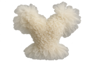 Elegant ivory ruffled top isolated on transparent background, haute couture item
