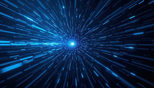 Dynamic blue light streaks radiating from a central point, a modern abstract design perfect for technology, innovation, or futuristic concepts