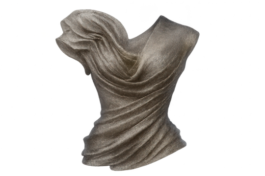 Abstract draped sculpture on transparent background, unique artistic design, isolated