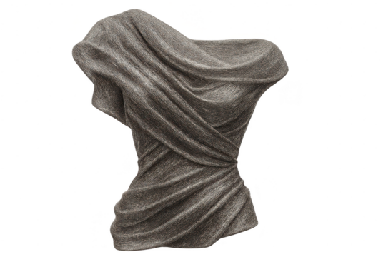 Elegant draped fabric sculpture isolated on transparent background, textural detail