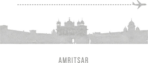Amritsar City Skyline Halftone Texture Airplane Travel Icon
