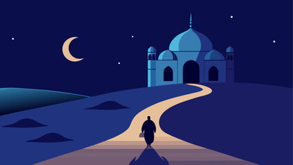 Illustration of mosque under moonlight sky © ROKEY