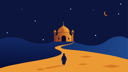 Person walking towards a mosque at night © ROKEY