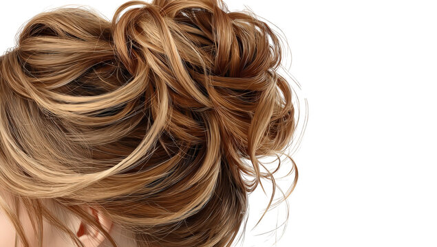 Close-up of styled blonde hair in a messy bun