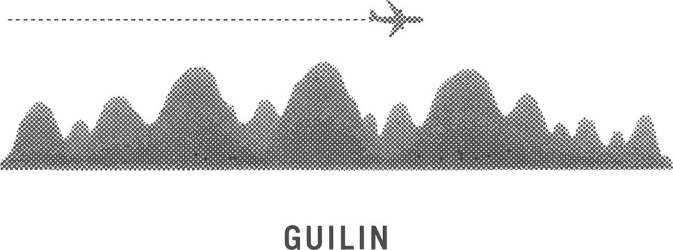 Minimalist Guilin China Karst Mountains Halftone Illustration