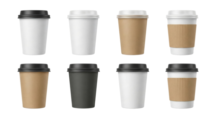 Collection of realistic coffee cups mockup for branding and design templates with isolated