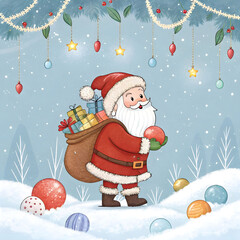 christmas banner or hader with santa and ice balls