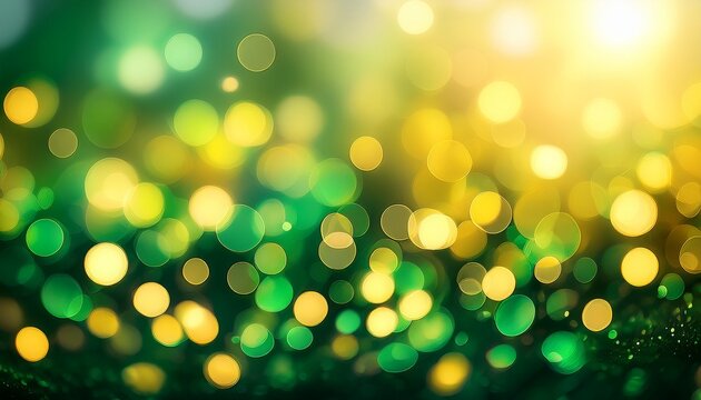 Abstract Bokeh Background With Glowing Green And Yellow Circles Creating A Dreamy And Ethereal Atmosphere