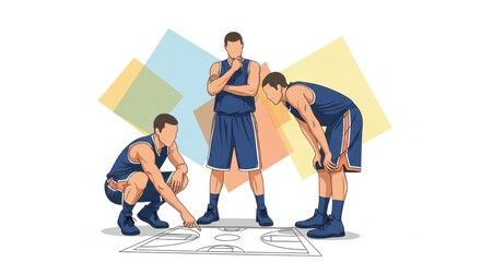 Basketball Players Analyzing Strategy on Court in Training Session