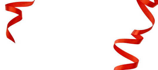 Red satin ribbon forming elegant wave like curves isolated on white background with clipping path. Design element Christmas gift wrapping, Valentines Day, weddings, birthdays. Banner.