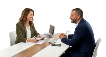 Enthusiastic business partners engaged in strategic consultation with positive perspectives and