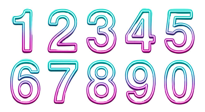 Illuminated numeric characters displaying a retro futuristic aesthetic over clear space