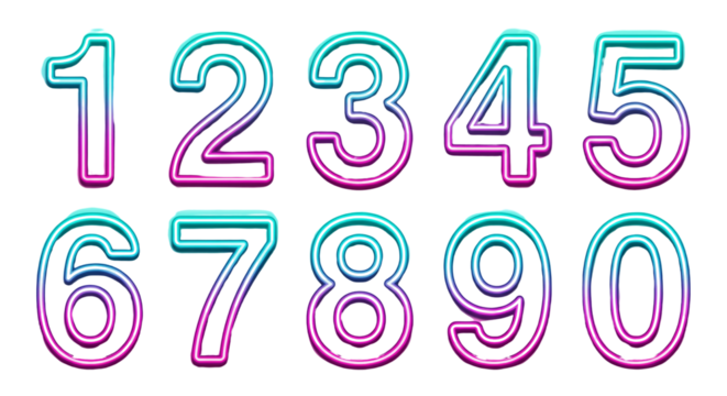 Illuminated numeric characters displaying a retro futuristic aesthetic over clear space