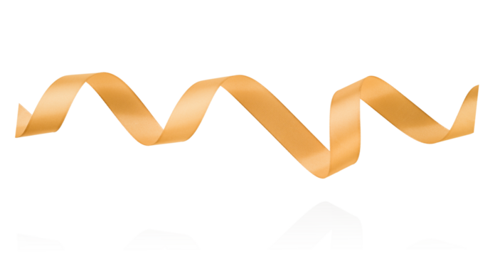 Gold satin ribbon forming elegant wave like curves isolated on white background with clipping path. Design element Christmas gift wrapping, festive decorations, Valentines Day, weddings, birthdays.