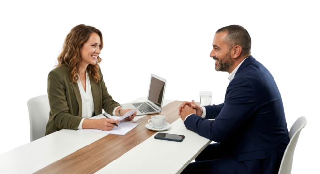 Enthusiastic business partners engaged in strategic consultation with positive perspectives and