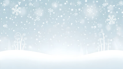 Heavy Snowfall Background with Bokeh and Soft Blue Winter Scene. Festive Holiday Template