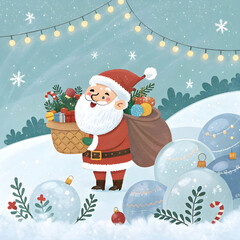 christmas banner or hader with santa and ice balls