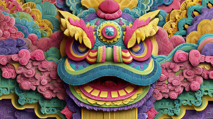 Fototapeta premium colourful chinese dragon made in papercraft
