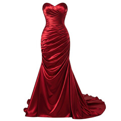 Naklejka premium Elegant red satin evening gown with train, isolated on transparent background