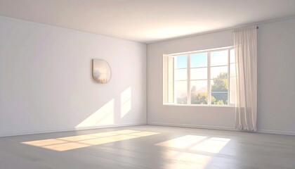 Obraz premium Bright, empty room with sunlight streaming through a large window