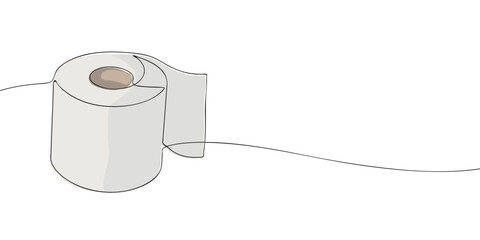 A simple roll of toilet paper with one sheet hanging down, shown in a clean minimal line-art style.