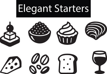 Elegant Starter Icons Set – Gourmet Appetizers Silhouette Collection.