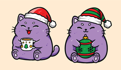 Festive Holiday Cat Vector – Cute Kitty with Winter Accessories