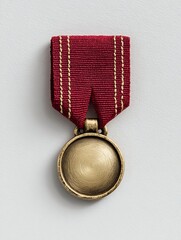 Vintage Gold Medal with Red Ribbon and Detailed Metal Texture on Clean Background